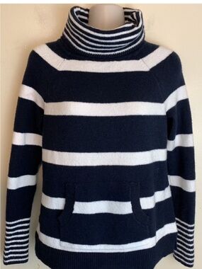 LOFT Navy & White Striped Turtleneck Sweater
